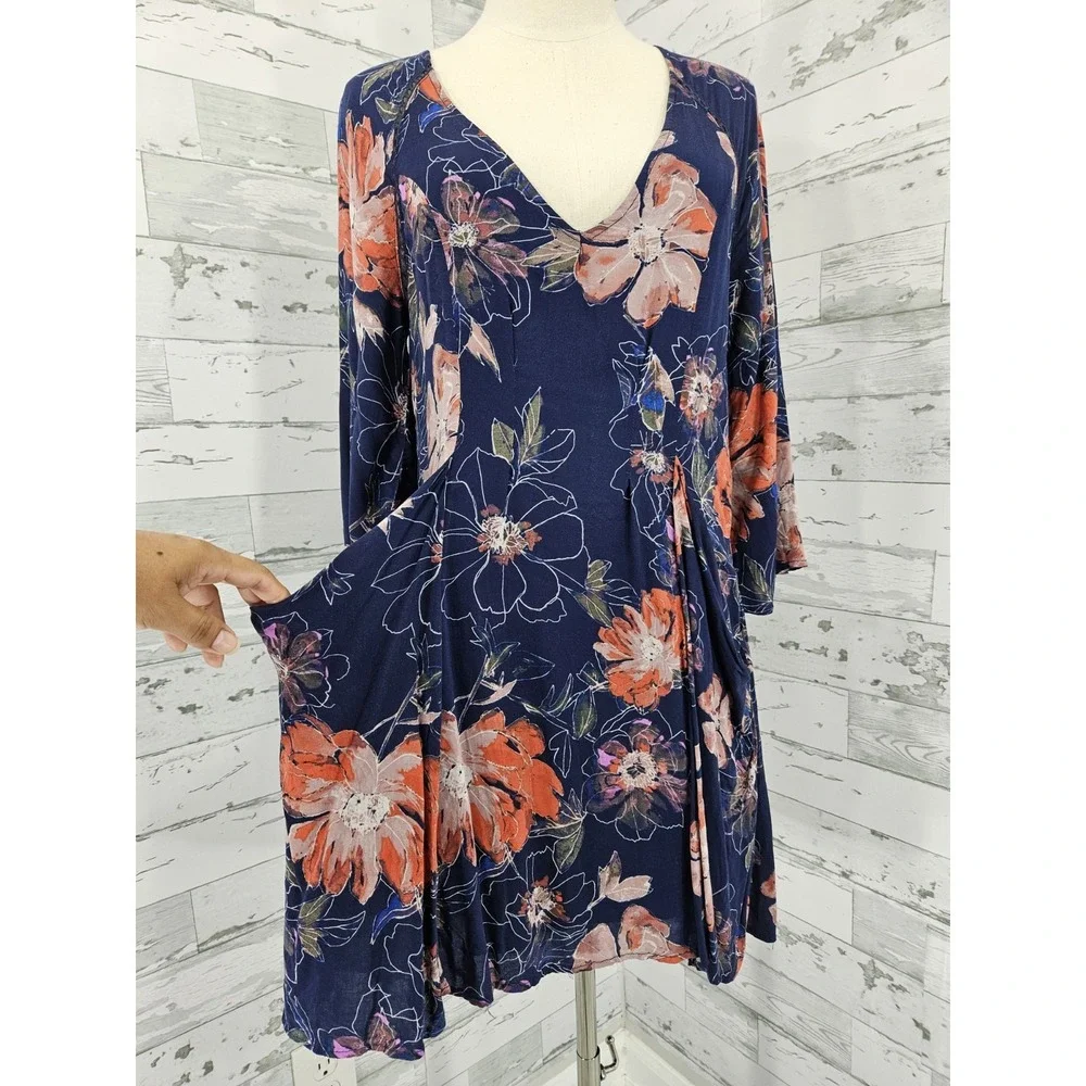 Free People Eyes on You Mini Dress Floral Print Bell Sleeves Pockets Women 6